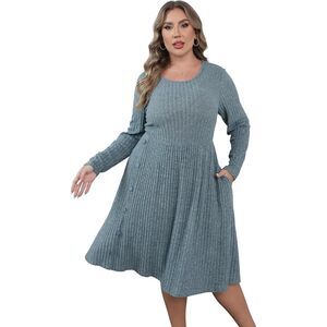 V Neck Cable Knit Sweater Dress Long Sleeve Dress Size XL